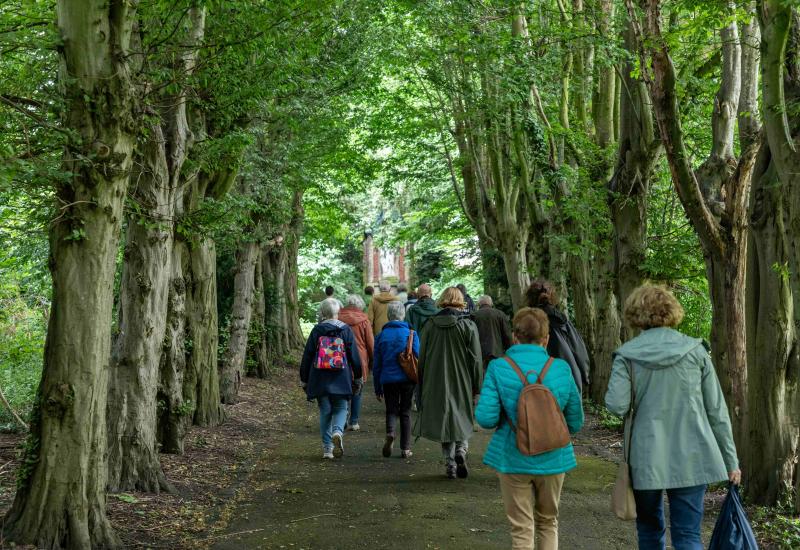 groep wandelaars in bos